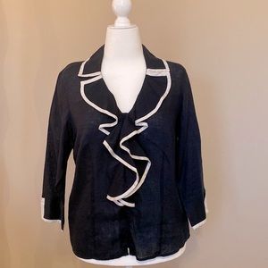 Talbots Navy 100% Linen Shirt with White Piping Detail - Size 12